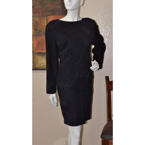 Amen Wardy Vintage Back Cutout Designer Couture Suede Sheath Dress Size 10 - Picture 4 of 7